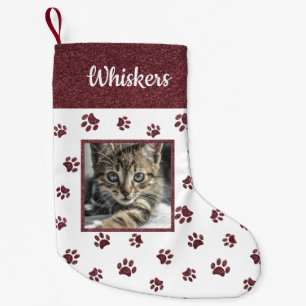 Niedlicher Cat Name Foto Rose Gold Glitzer Paw Pri Kleiner Weihnachtsstrumpf