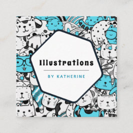 Niedlicher Cat Pattern Cartoonist Grafik Designer  Quadratische Visitenkarte