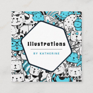 Niedlicher Cat Pattern Cartoonist Grafik Designer Quadratische Visitenkarte