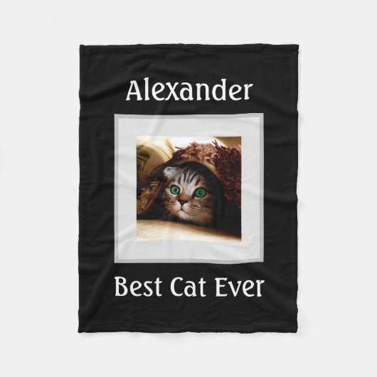 Niedlicher Cat Personalisiert Pet Foto Name Custom Fleecedecke (Vorderseite)