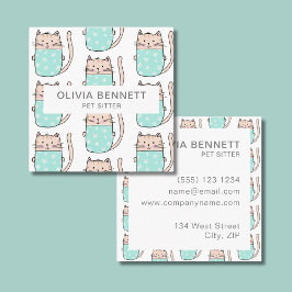 Niedlicher Cat Pet Sitting Service Quadratische Visitenkarte