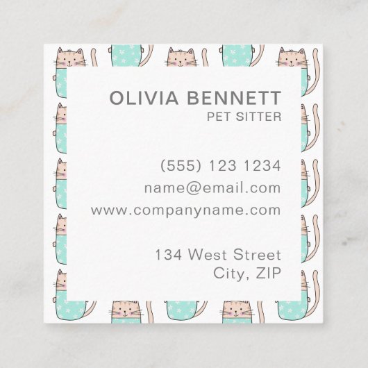 Niedlicher Cat Pet Sitting Service Quadratische Visitenkarte (Rückseite)