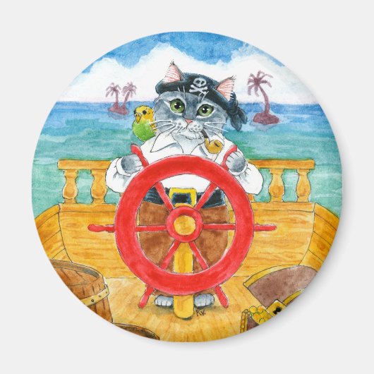 Niedlicher Cat Pirate Budgie Ship Caribbean Sea Ma Magnet (Vorne)
