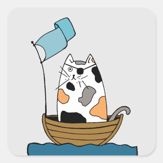 Niedlicher Cat Pirate Quadratischer Aufkleber (Vorderseite)