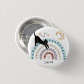 Niedlicher Cat Rainbow Unicorn Individuelle Name Button (Vorne & Hinten)