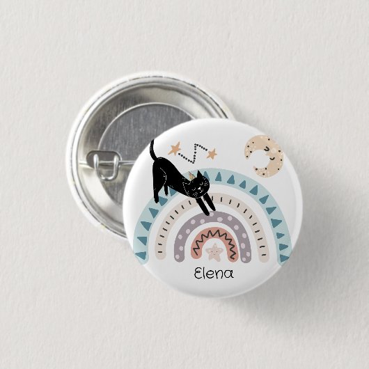 Niedlicher Cat Rainbow Unicorn Individuelle Name Button (Vorne & Hinten)