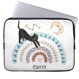 Niedlicher Cat Rainbow Unicorn Individuelle Name Laptopschutzhülle