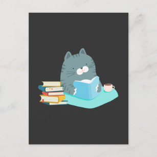 Niedlicher Cat Reading Book Coffee Lover Bookworm Postkarte