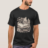 Niedlicher Cat Reading Books Leser Geek Nerd Lehre T-Shirt (Vorderseite)