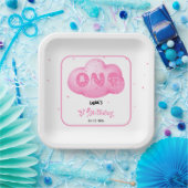 Niedlicher Cat Schriftart Wasserfarbe Rosa Wolke 1 Pappteller (Party)