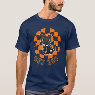 Niedlicher Cat Skeleton Checkerboard Trick oder T-Shirt