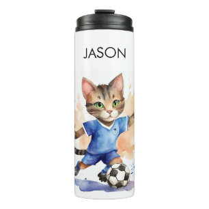 Niedlicher Cat Soccer Themed Drink Tumbler Thermosbecher