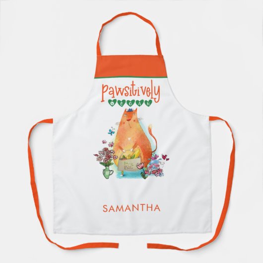 Niedlicher Cat Spaß Pawsitiv Vegan Name Weiß Schürze (Vorderseite)