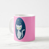 Niedlicher Cat Starry night sky Cartoon mit benutz Kaffeetasse (Vorderseite Links)