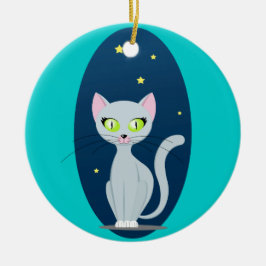 Niedlicher Cat Starry night sky Cartoon mit benutz Keramik Ornament