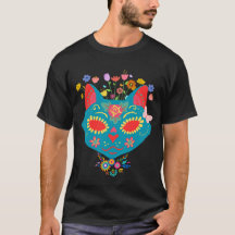 Niedlicher Cat Sugar Skull voller Farbe und Blume