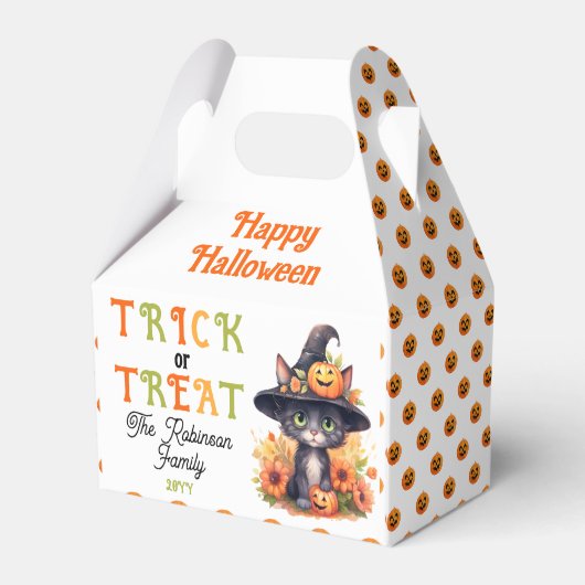Niedlicher Cat Witz Trick oder Treat Halloween Geschenkschachtel (Rückseite)