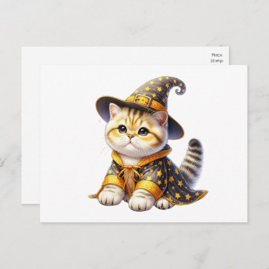 Niedlicher Cat Wizard Liebe Hallo Denken Sie an Si Postkarte (Vorne/Hinten)
