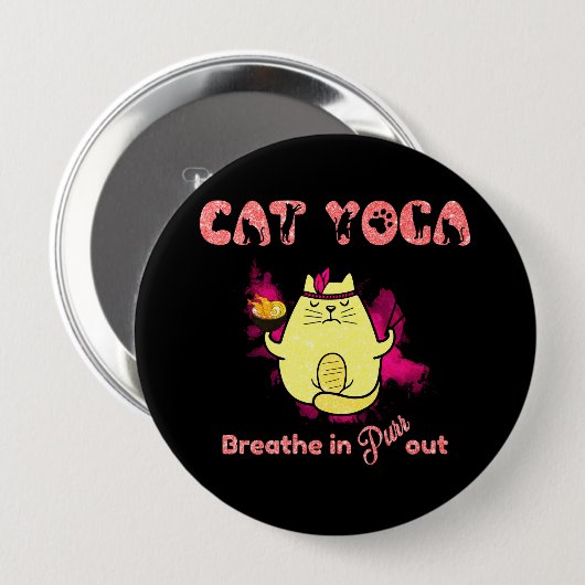 Niedlicher Cat Yoga - "atmen, reinigen" Button (Vorne & Hinten)