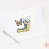 Niedlicher Caterpillar mit schönem Gesichtsausdruc Quadratischer Aufkleber (Umschlag)