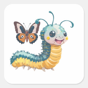 Niedlicher Caterpillar mit schönem Gesichtsausdruc Quadratischer Aufkleber