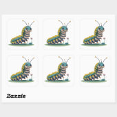 Niedlicher Caterpiller mit schönem Gesicht und Fol Quadratischer Aufkleber (Blatt)