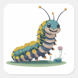 Niedlicher Caterpiller mit schönem Gesicht und Fol Quadratischer Aufkleber