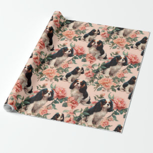 Niedlicher Cavalier King Charles Blumenmuster Geschenkpapier