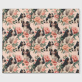 Niedlicher Cavalier King Charles Blumenmuster Geschenkpapier (Flach)