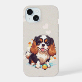 Niedlicher Cavalier King Charles Tricolor mit Ball iPhone 15 Hülle