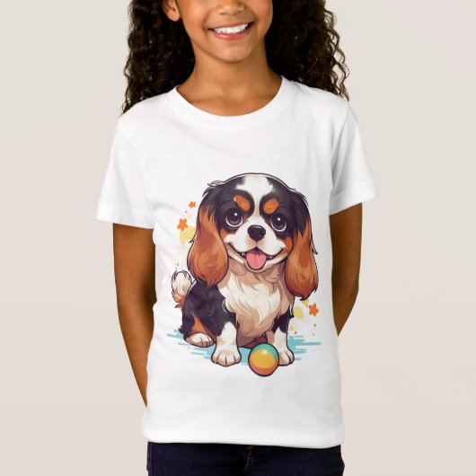 Niedlicher Cavalier King Charles Tricolor mit Ball T-Shirt (Vorderseite)