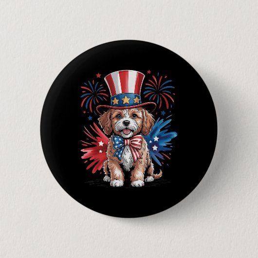 Niedlicher Cavapoo Dog Patriotic Hat Independence Button (Vorderseite)