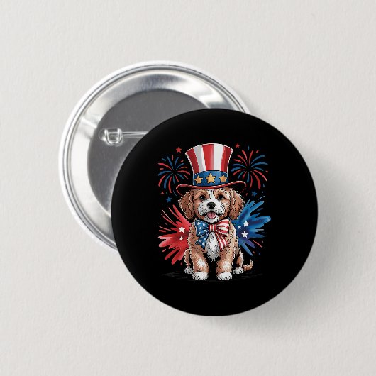 Niedlicher Cavapoo Dog Patriotic Hat Independence Button (Vorne & Hinten)