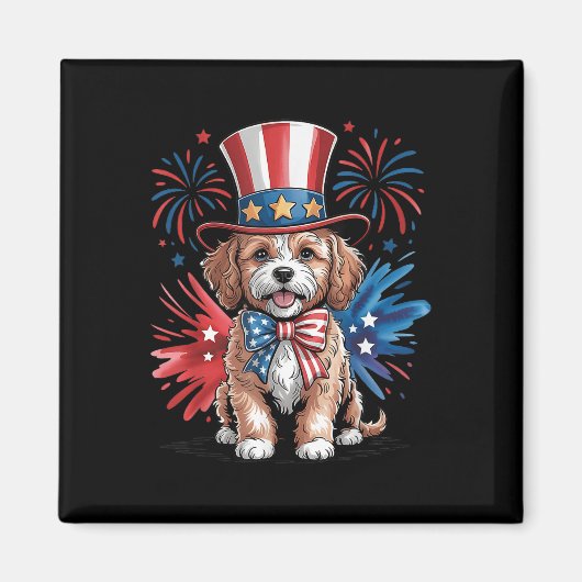 Niedlicher Cavapoo Dog Patriotic Hat Independence Magnet (Vorne)