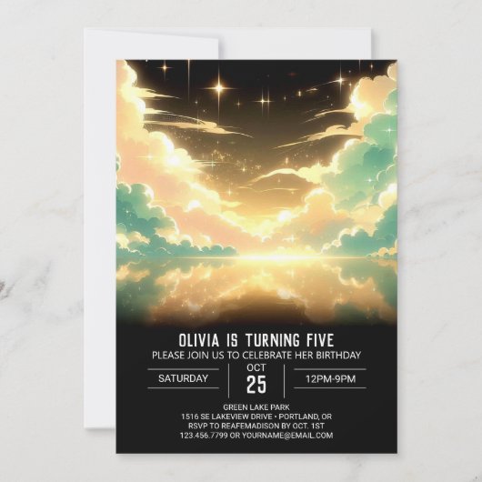 Niedlicher Celestial Digital Geburtstag Einladung (Vorderseite)