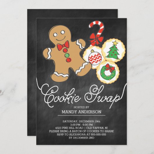 Niedlicher Chalkboard Holiday Cookie Swap Einladung (Vorne/Hinten)