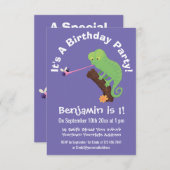 Niedlicher Chamäleon, der einen Bug-Cartoon fängt Einladung (Vorne/Hinten)