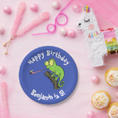 Niedlicher Chamäleon, der einen Bug-Cartoon fängt Pappteller (Party)