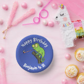 Niedlicher Chamäleon, der einen Bug-Cartoon fängt Pappteller (Party)