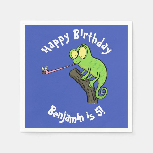 Niedlicher Chamäleon, der einen Bug-Cartoon fängt Serviette (Vorderseite)