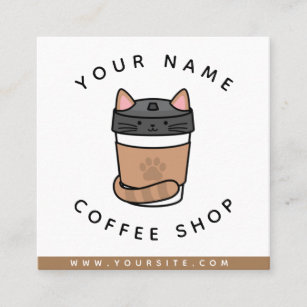 Niedlicher Chat Coffee Shop Funny Pater Social Med Quadratische Visitenkarte