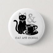 Niedlicher Chat Lover Kaffee Lover Schwarz und Wei Button (Vorderseite)