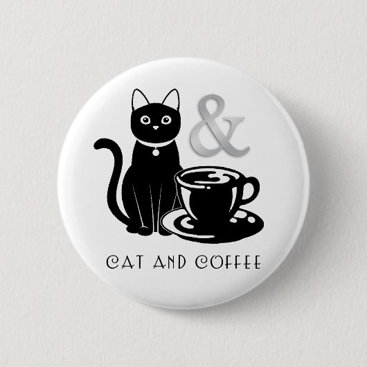 Niedlicher Chat Lover Kaffee Lover Schwarz und Wei Button (Vorderseite)