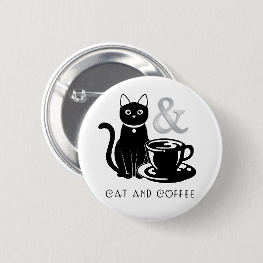 Niedlicher Chat Lover Kaffee Lover Schwarz und Wei Button (Vorne & Hinten)