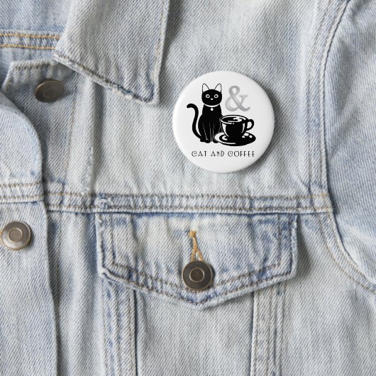 Niedlicher Chat Lover Kaffee Lover Schwarz und Wei Button (Beispiel)