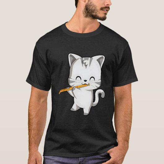 Niedlicher Chat Playing Flute T-Shirt (Vorderseite)