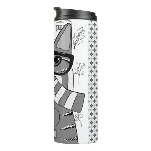 Niedlicher Chat und Kaffee Lover Personalisiert Thermosbecher (Nach rechts gedreht)