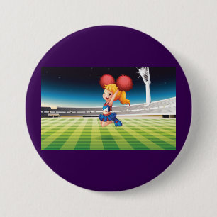 Niedlicher Cheerleader auf dem Sportfeld Button