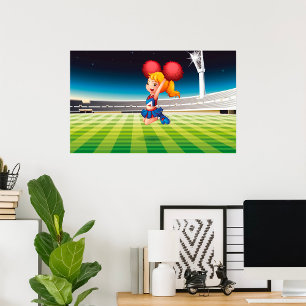Niedlicher Cheerleader auf dem Sportfeld Poster