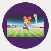 Niedlicher Cheerleader auf dem Sportfeld Runder Aufkleber (Vorderseite)